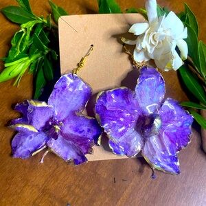 Handmade Purple and Gold orchid Earrings